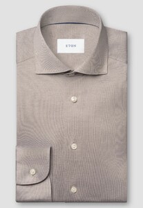 Eton Solid Color Filo di Scozia Cotton Jersey Jacquard Knit Overhemd Beige