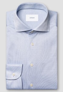 Eton Solid Color Filo di Scozia Cotton Jersey Jacquard Knit Overhemd Licht Blauw