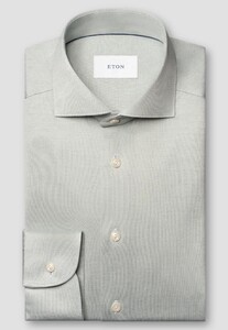 Eton Solid Color Filo di Scozia Cotton Jersey Jacquard Knit Overhemd Licht Groen