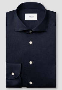 Eton Solid Color Filo di Scozia Cotton Jersey Jacquard Knit Overhemd Navy