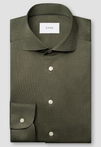 Eton Solid Color Filo di Scozia Cotton Jersey Jacquard Knit Shirt Dark Green