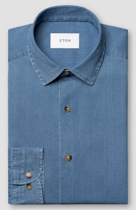 Eton Solid Color Lightweight Denim Stretch Overhemd Blauw
