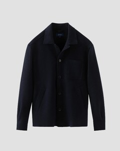 Eton Solid Color Natural Textured Warm Felted Boiled Wool Overshirt Navy