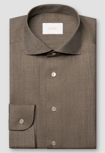Eton Solid Color Ultra Soft Super 120s Merino Wool Overhemd Donker Beige