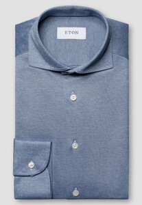 Eton Solid Filo di Scozia Cotton Piqué Melange Effect Overhemd Blauw