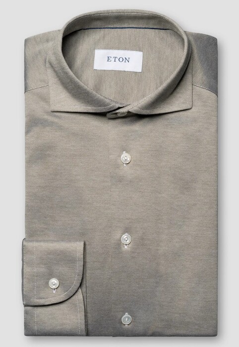 Eton Solid Filo di Scozia Cotton Piqué Melange Effect Overhemd Groen