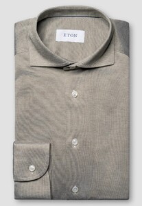 Eton Solid Filo di Scozia Cotton Piqué Melange Effect Shirt Green
