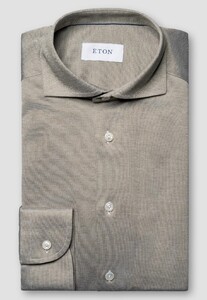 Eton Solid Filo di Scozia Cotton Piqué Shirt Green