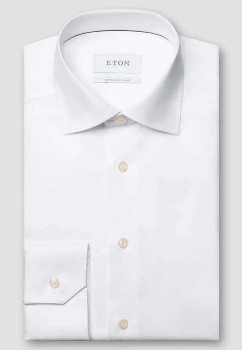 Eton Solid Luxury Signature Twill Extra Long Sleeve Overhemd Wit