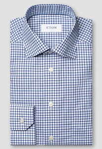 Eton Stretch Twill Check Pattern Overhemd Blauw