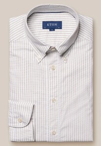 Eton Striped Button Down Soft Royal Oxford Overhemd Licht Beige