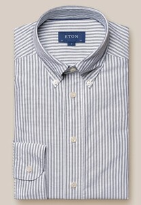 Eton Striped Button Down Soft Royal Oxford Shirt Dark Evening Blue