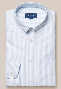 Eton Striped Button Down Soft Royal Oxford Shirt Light Blue