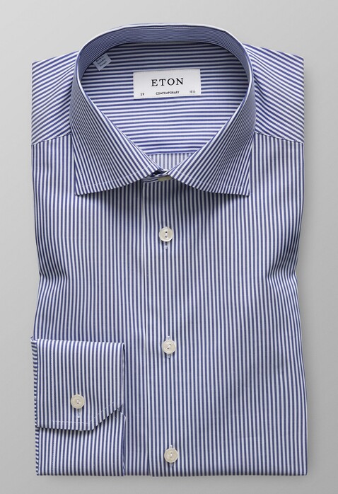 Eton Striped Contemporary Shirt Dark Evening Blue