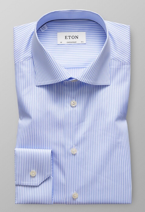 Eton Striped Contemporary Shirt Overhemd Licht Blauw