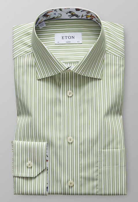 Eton Striped Contrast Detail Overhemd Groen