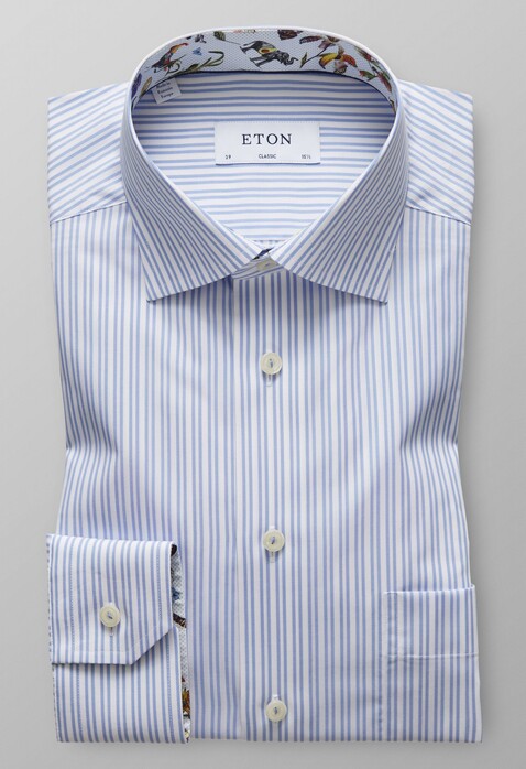 Eton Striped Contrast Detail Overhemd Licht Blauw