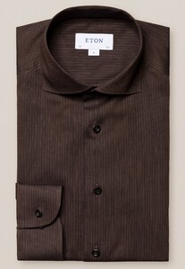 Eton Striped Cotton Flannel Shirt Dark Brown Melange