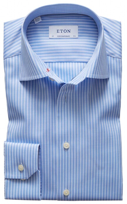 Eton Striped Cotton-Tencel Shirt Pastel Blue