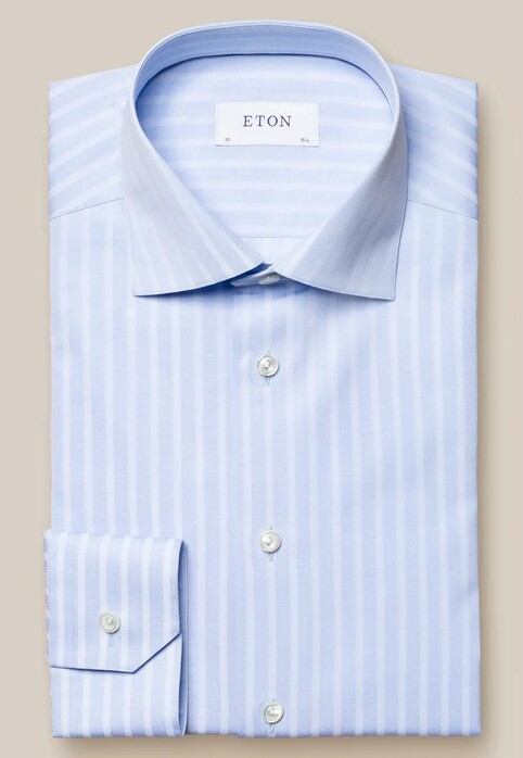 Eton Striped Fine Piqué Weave Mother of Pearl Buttons Overhemd Licht Blauw