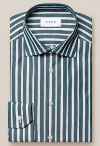 Eton Striped Fine Twill Overhemd Donker Groen
