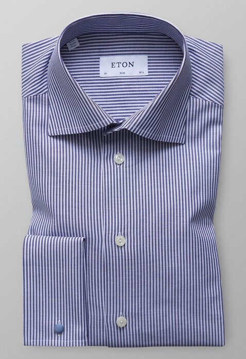 Eton Striped French Cuff Shirt Navy