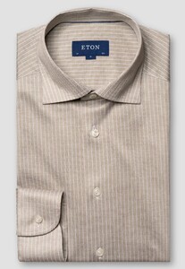 Eton Striped King Knit Wide-Spread Collar Overhemd Beige