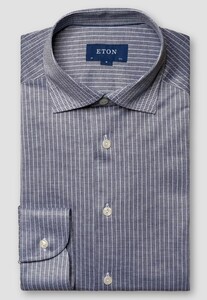 Eton Striped King Knit Wide-Spread Collar Overhemd Donker Blauw