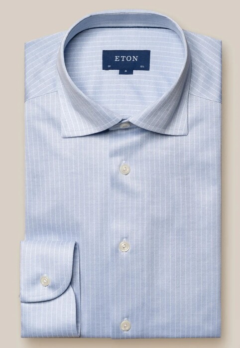Eton Striped King Knit Wide-Spread Collar Shirt Light Blue
