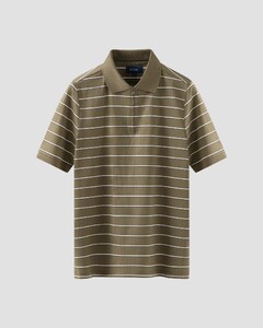 Eton Striped Knitted Filo di Scozia Cotton Jacquard Polo Groen