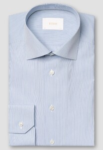 Eton Striped Luxury Albini Supima 120 Piqué Mother of Pearl Buttons Overhemd Licht Blauw