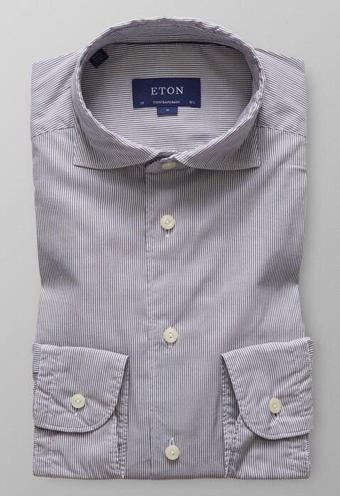 Eton Striped Micromodal Shirt Grey