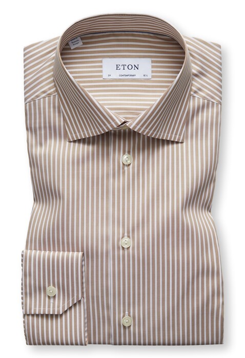 Eton Striped Natural Strech Shirt Off White-Brown