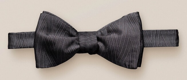 Eton Striped Pattern Self Tied Bow Tie Dark Gray