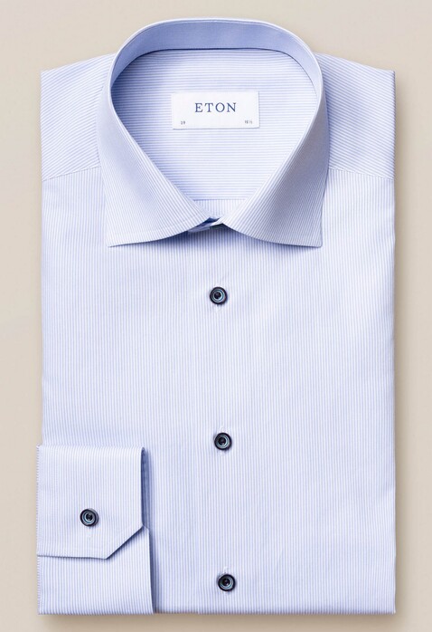 Eton Striped Poplin Overhemd Licht Blauw