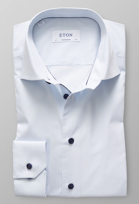 Eton Striped Poplin Shirt Evening Blue