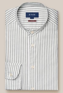 Eton Striped Royal Oxford Basketweave Pattern Stripe Band Collar Shirt Light Grey
