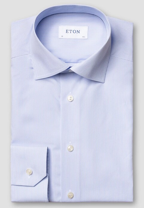 Eton Striped Signature Poplin Shirt Light Blue