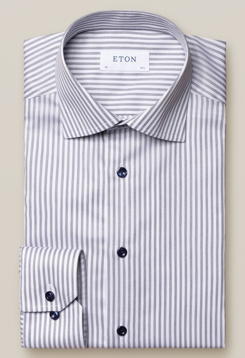 Eton Striped Signature Twill Shirt Dark Navy