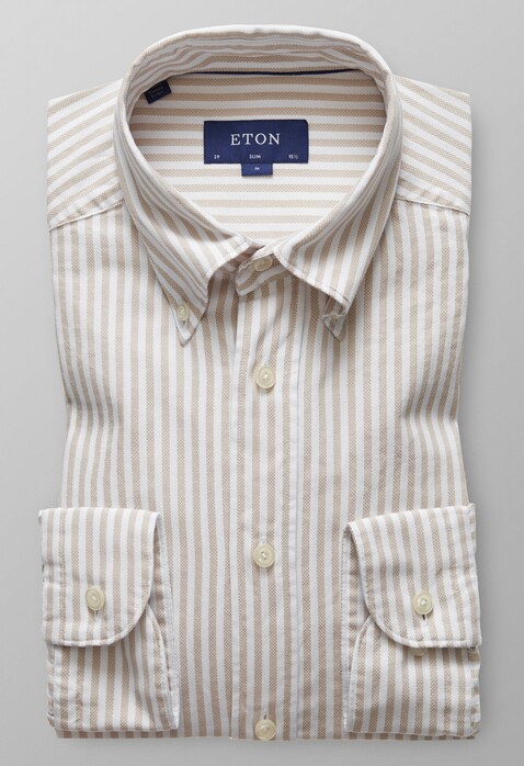 Eton Striped Slim Oxford Overhemd Gebroken Wit