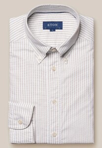 Eton Striped Soft Royal Oxford Button Down Shirt Light Beige