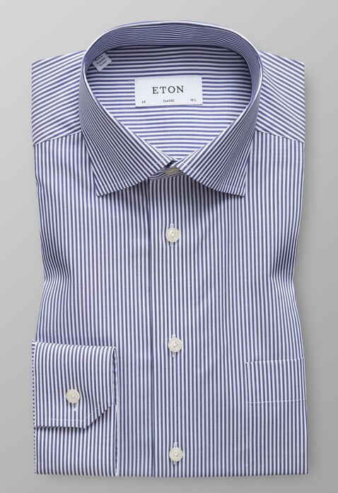 Eton Striped Subtle Stretch Shirt Overhemd Donker Blauw