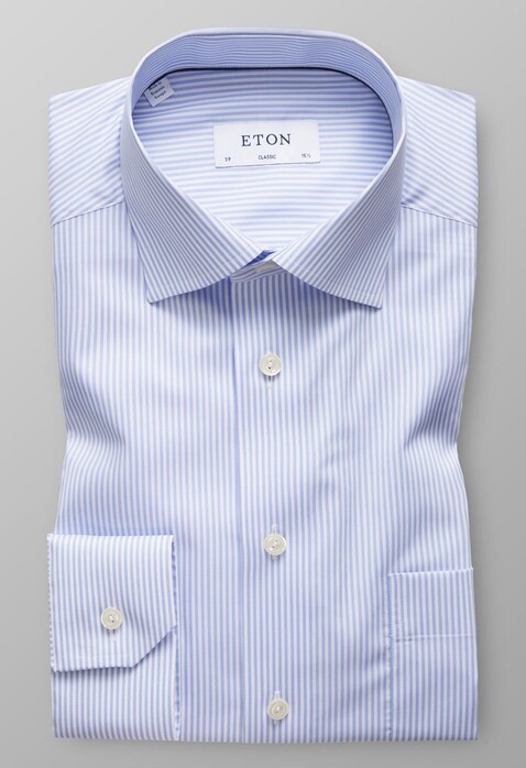 Eton Striped Subtle Stretch Shirt Overhemd Licht Blauw