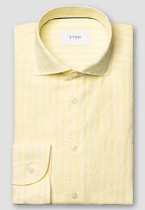 Eton Striped Subtle Texture Lightweight Linen Shirt Yellow