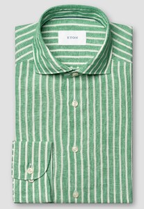 Eton Striped Subtle Texture Lightweight Linnen Overhemd Groen