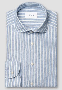 Eton Striped Subtle Texture Lightweight Linnen Overhemd Licht Blauw