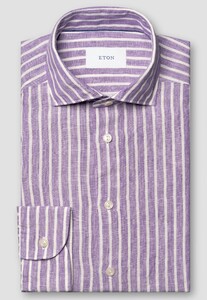 Eton Striped Subtle Texture Lightweight Linnen Overhemd Paars