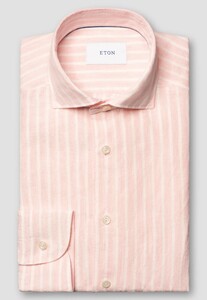 Eton Striped Subtle Texture Lightweight Linnen Overhemd Roze