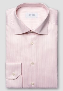 Eton Striped Textured Oxford Weave Soft Lightweight Cotton Tencel Shirt Pink