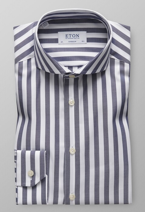 Eton Striped Twill Overhemd Donker Blauw
